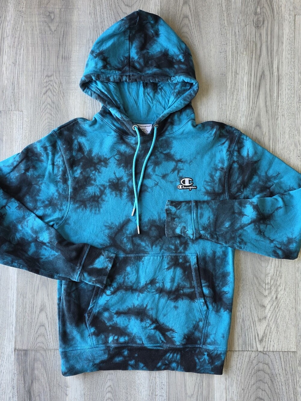 Champion Blue & Black Tie-Dye Hoodie, Small